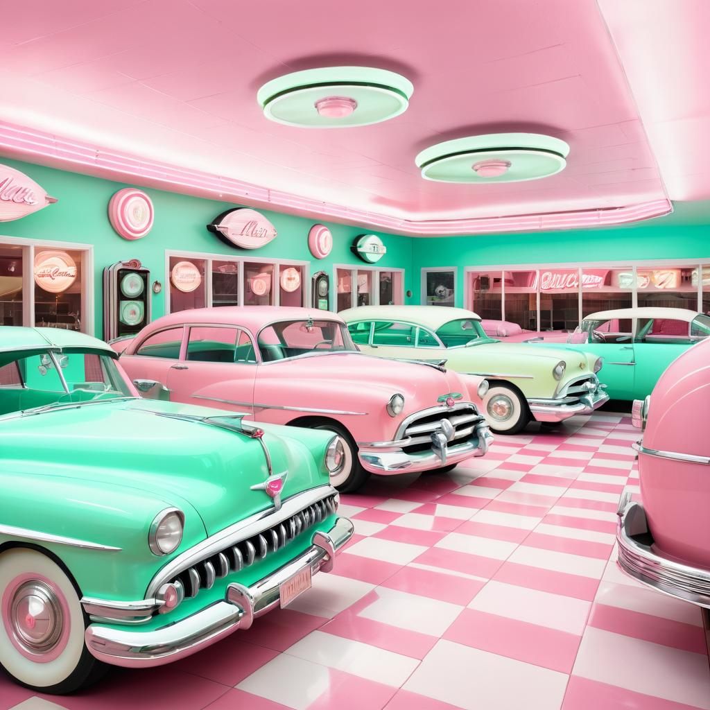 Retro Diner Scene with Classic Cars