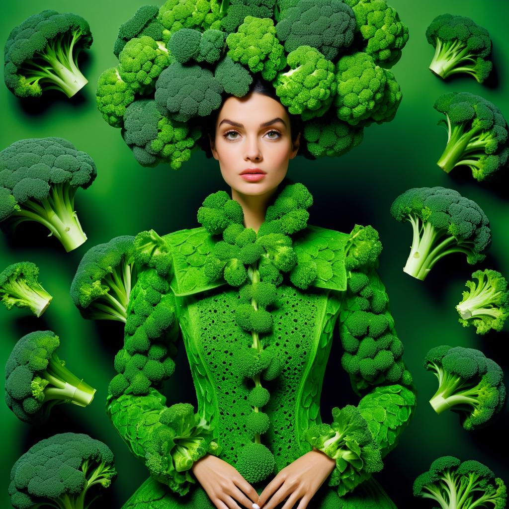 Surreal Fashion: Woman in Broccoli Outfit