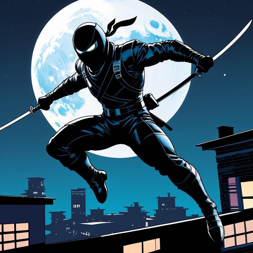 Ninja in Stealth Suit Under Moonlight