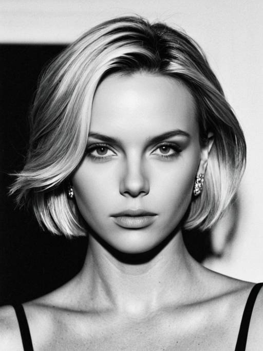 Black and White Portrait of Woman with Bob Haircut