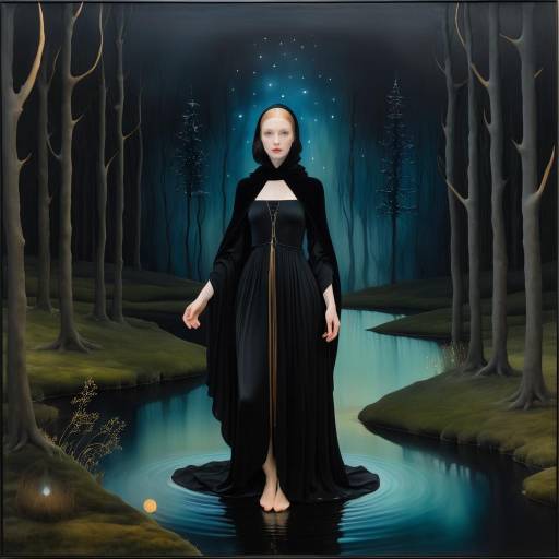 Mystical Woman in Enchanted Night Forest
