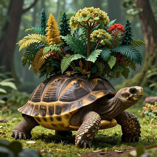 Ancient Tortoise Carrying Vibrant Forest