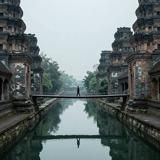 Solitary Figure on Ancient Stone Bridge