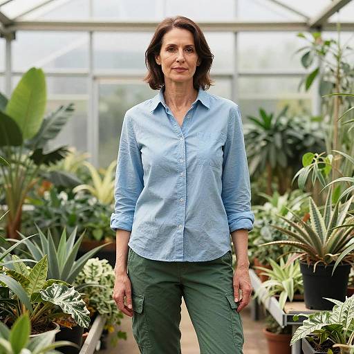 Elegant Middle-Aged Gardener in Greenhouse