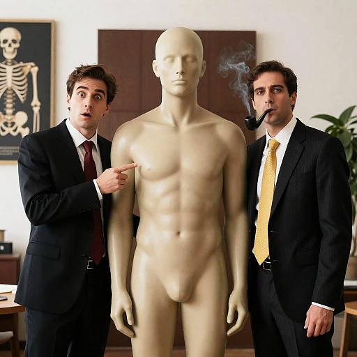 Unique Sculpture Surrounded by Dressed Men