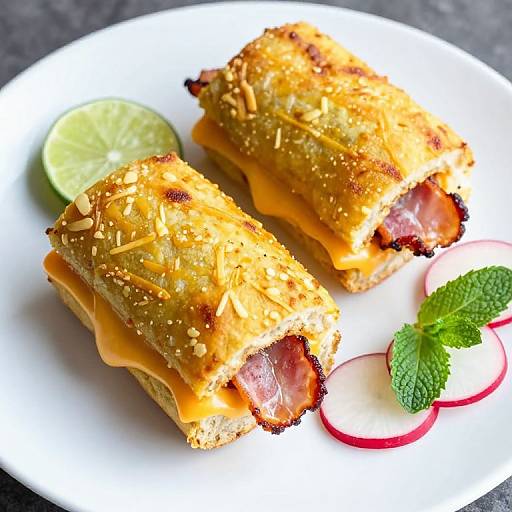 Cheesy Bacon Aloo Sandwiches with Garnishes