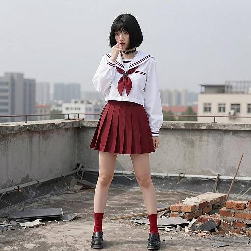 Urban Fantasy: Schoolgirl on Ruined Rooftop
