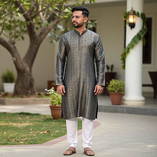Man in Blue and Gold Kurta