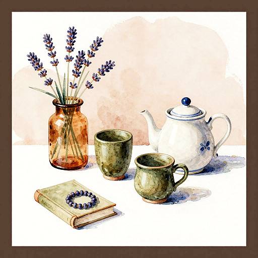 Cozy Vintage Still Life Watercolor Sketch