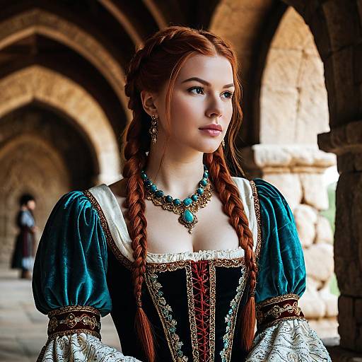 Woman in Renaissance Dress with Braided Hair