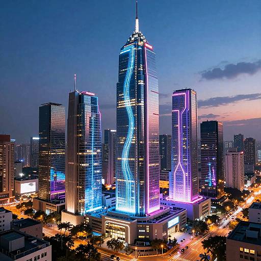 Futuristic Neon City with Energy Flow