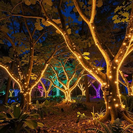 Glowing Neon Sycamore Forest at Night