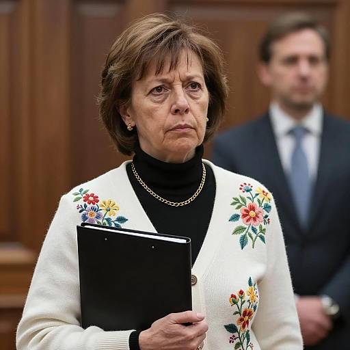 Determined Woman in Floral Cardigan