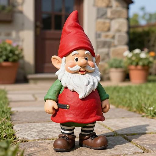 Colorful Garden Gnome on Stone Path