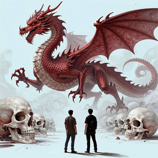 Epic Dragon Scene with Skulls