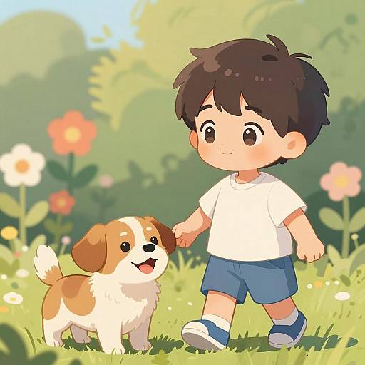 Whimsical Child and Dog Adventure