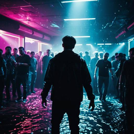 Suspicious Nightclub DJ in Neon-lit Underground Rave