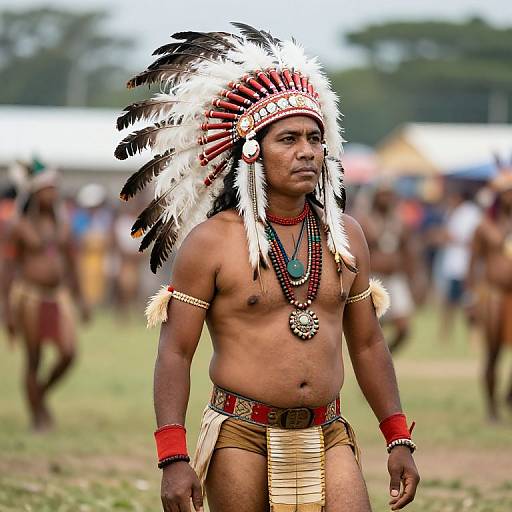 Man in Native Feathered Headdress