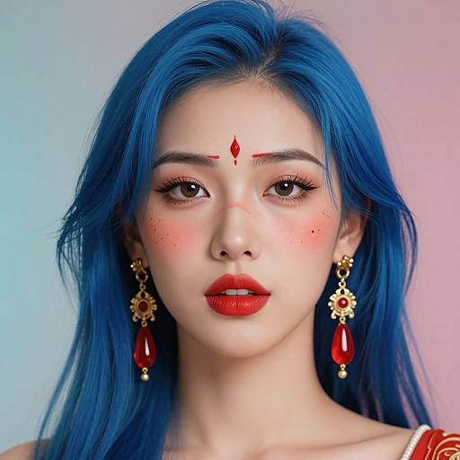 Vibrant Blue-Haired Woman Portrait