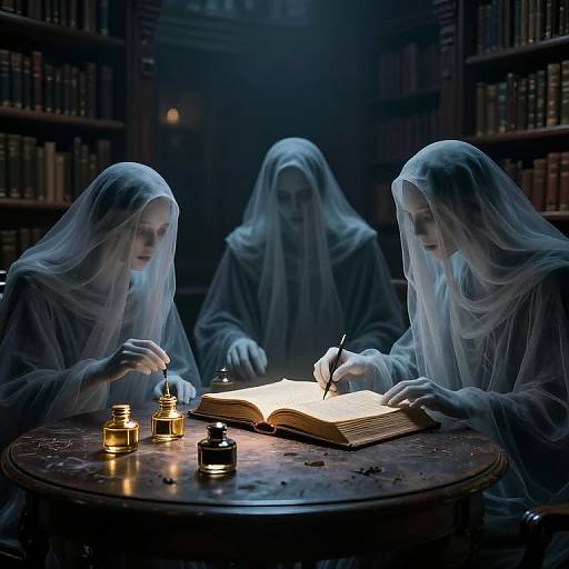 Mystical Library Spirits with Golden Ink