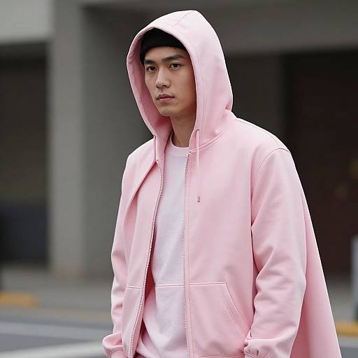 Man in Pink Hooded Jacket and Cape