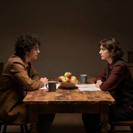 Dimly Lit Rustic Table Conversation