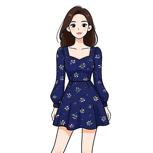 Casual Chic Woman in Navy Blue Dress