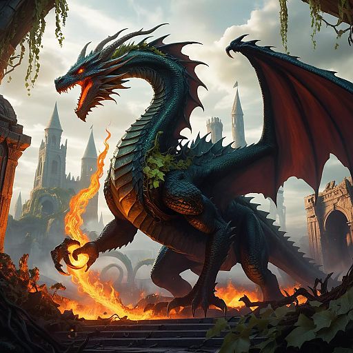 Fantasy Dragon Overlook of Forgotten City Fantasy Dragon Overlook of Forgotten City