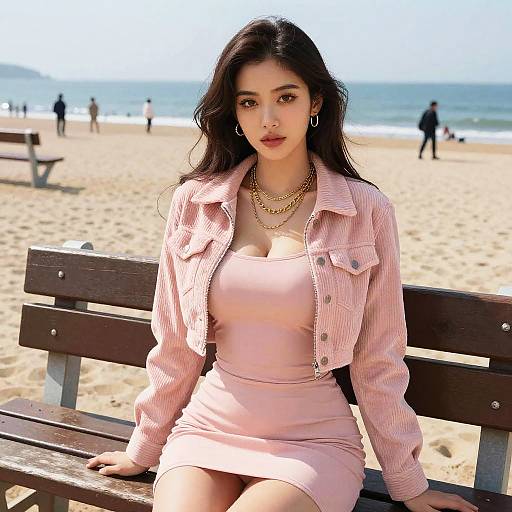 Stylish Woman by Seaside Boardwalk