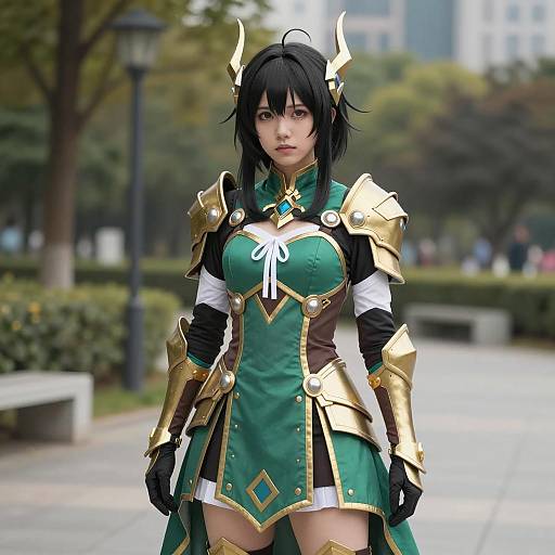 Elegant Warrior: Reki Cosplay in Urban Park