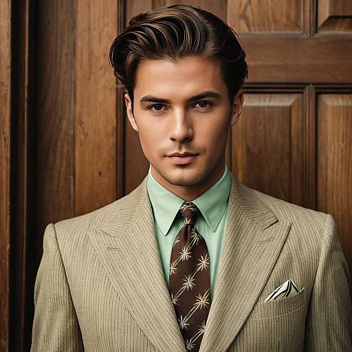Young Man in Vintage Pinstripe Suit