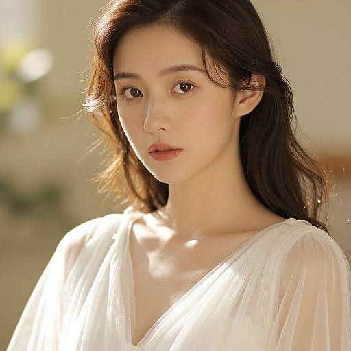 Soft Portrait of Woman in White Gown