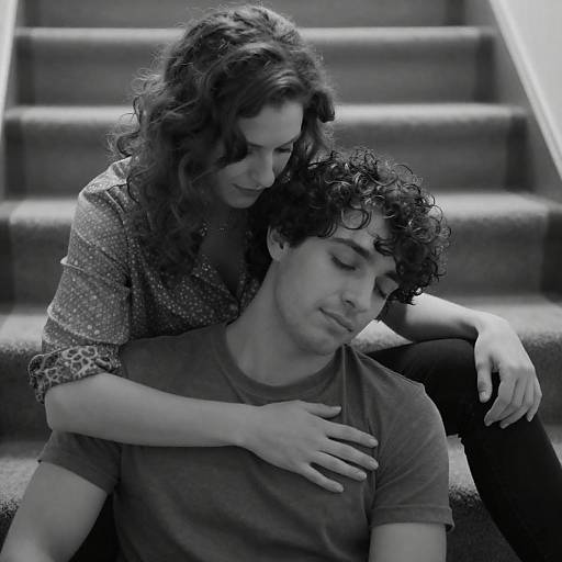 Tender Moment on Carpeted Stairs