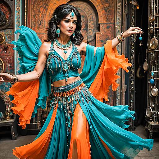 Teal and Orange Monochrome Belly Dancer