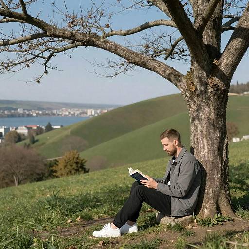 Contemplative Man Under Leafless Tree