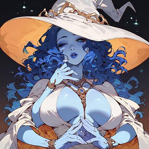 Blue Witch with Extra Arms at Night