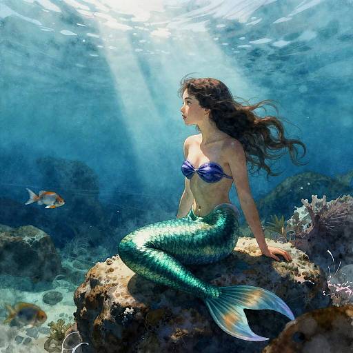 Realistic Watercolor Mermaid Illustration