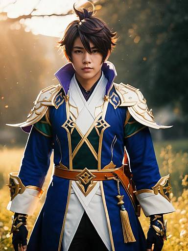 Cinematic Man in Childe Genshin Outfit