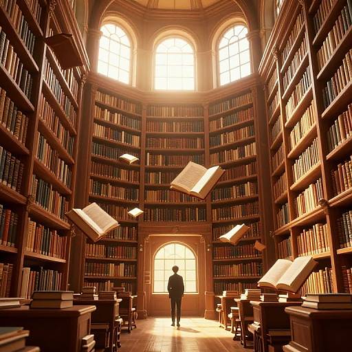 Cinematic 3D Floating Books Library