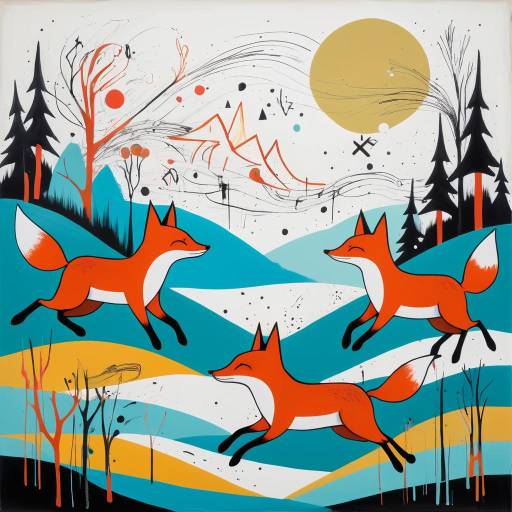 Dreamy Surrealist Landscape with Foxes Dreamy Surrealist Landscape with Foxes