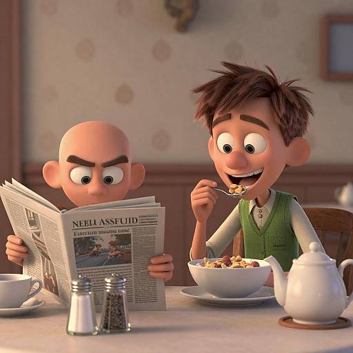 Animated Characters Having Breakfast