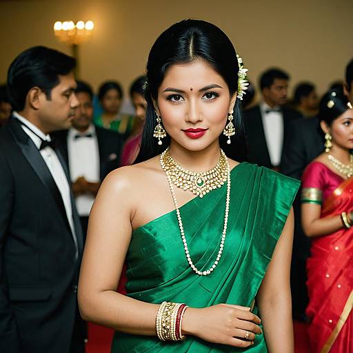 Elegant Asian Girl in Green Half Saree