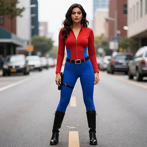 MCU Woman in Red and Blue Costume