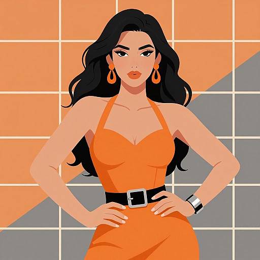 Confident Woman in Vibrant Orange Halter Dress