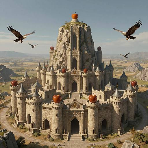Medieval City Under Caramel Apple with Griffins