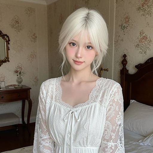 Elegant Belgian Lace Lady in Vintage Room