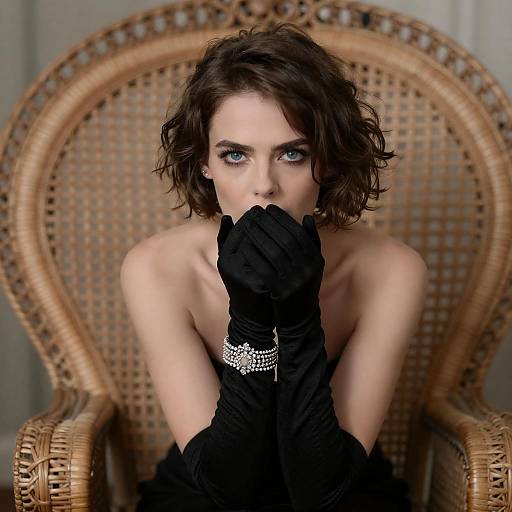 Mysterious Woman in Wicker Chair