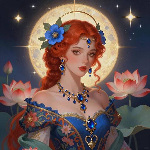 Celestial Fantasy: Woman with Red Curls