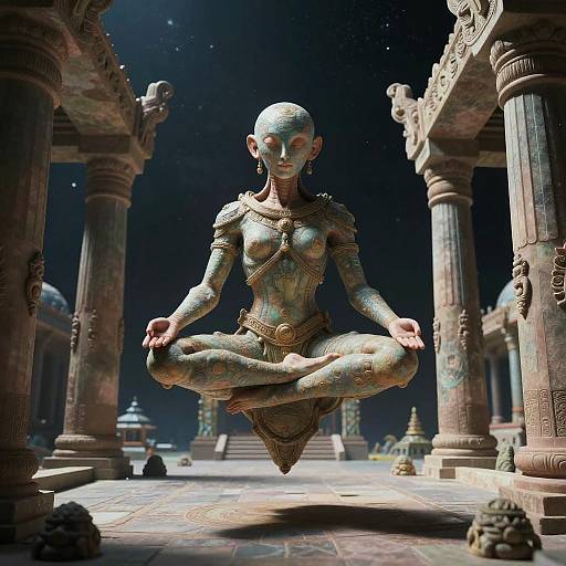 Hyper-Realistic Chimera Meditating in Temple