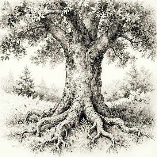 Detailed Pencil Sketch of Ancient Tree